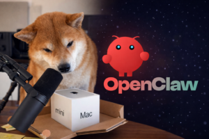 Foto van Koda met onze kantoor-Mac Mini voor OpenClaw, waarop OpenClaw en lokale modellen draaien.